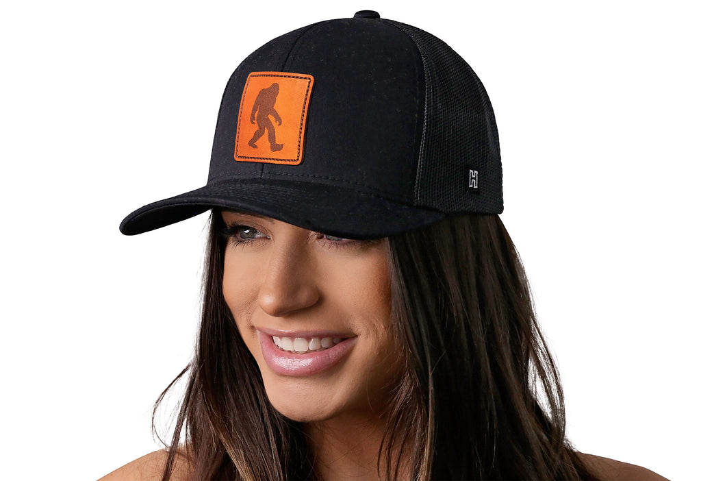 Bigfoot Trucker Hat  |  Leather Sasquatch Snapback