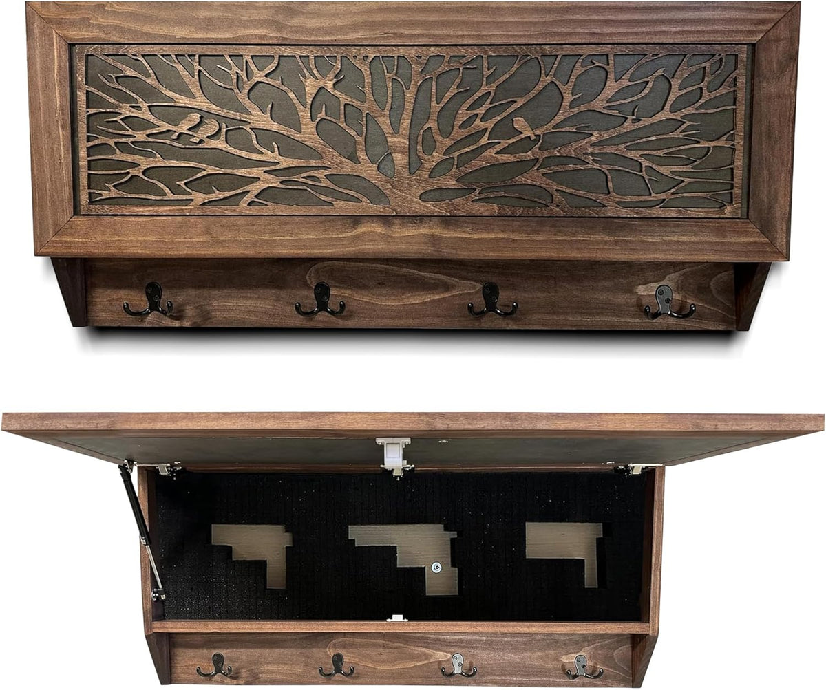 Handcrafted Birds in a Tree Large Hidden Gun Coat Rack w/ Magnetic Lock