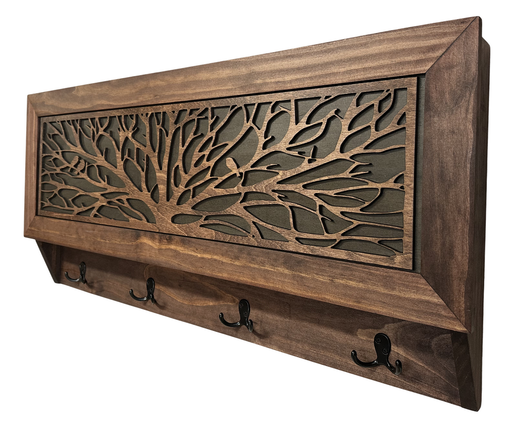 Handcrafted Birds in a Tree Large Hidden Gun Coat Rack w/ Magnetic Lock