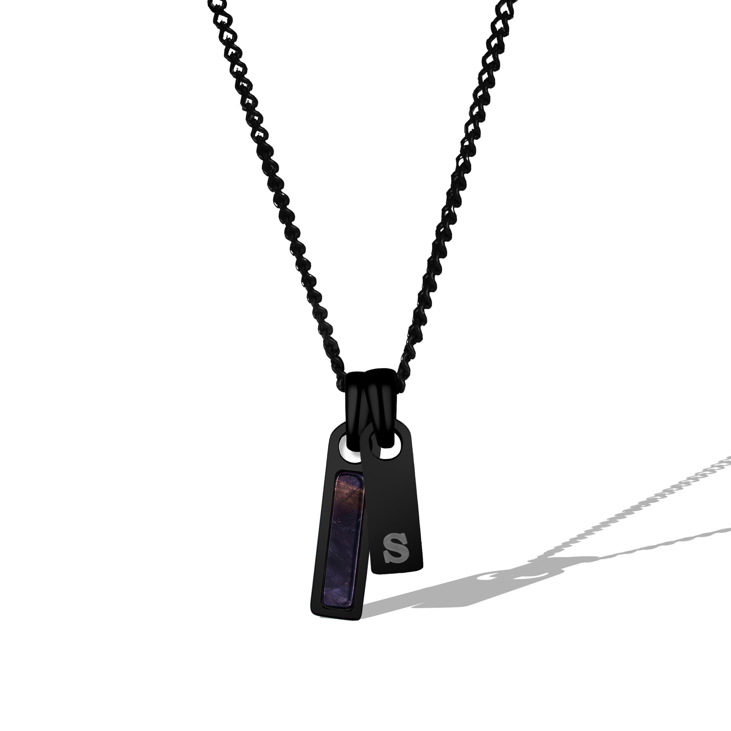 Birthstone & Initial Tag Necklace - Stealth