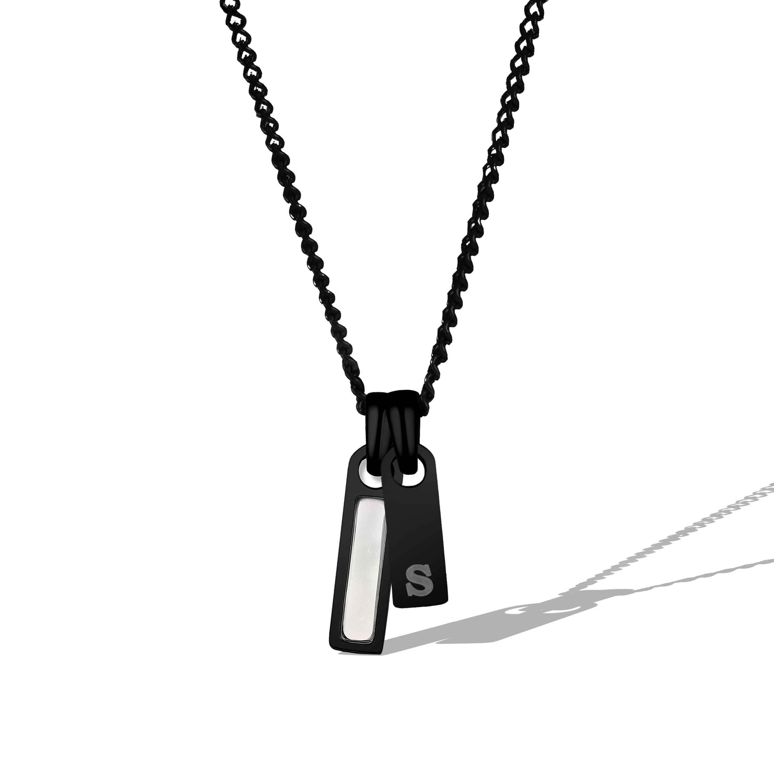 Birthstone & Initial Tag Necklace - Stealth