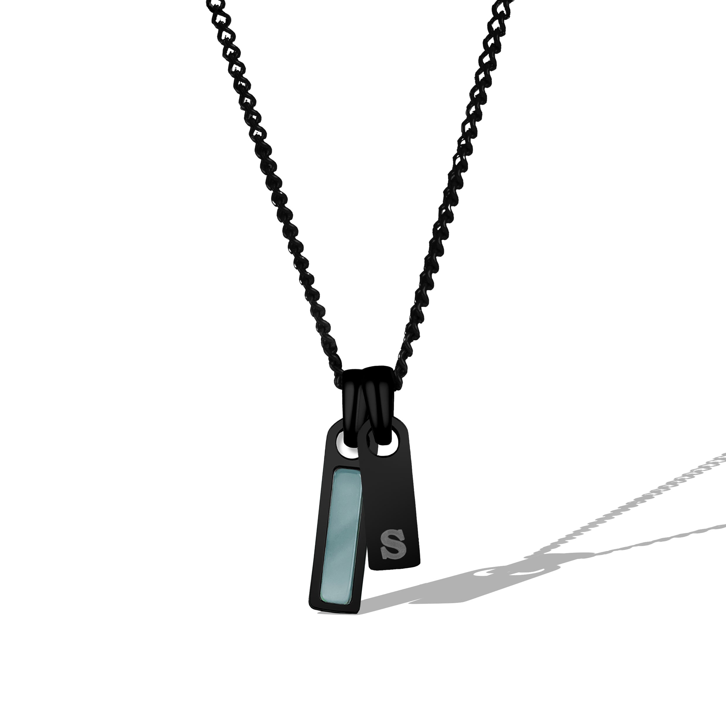 Birthstone & Initial Tag Necklace - Stealth