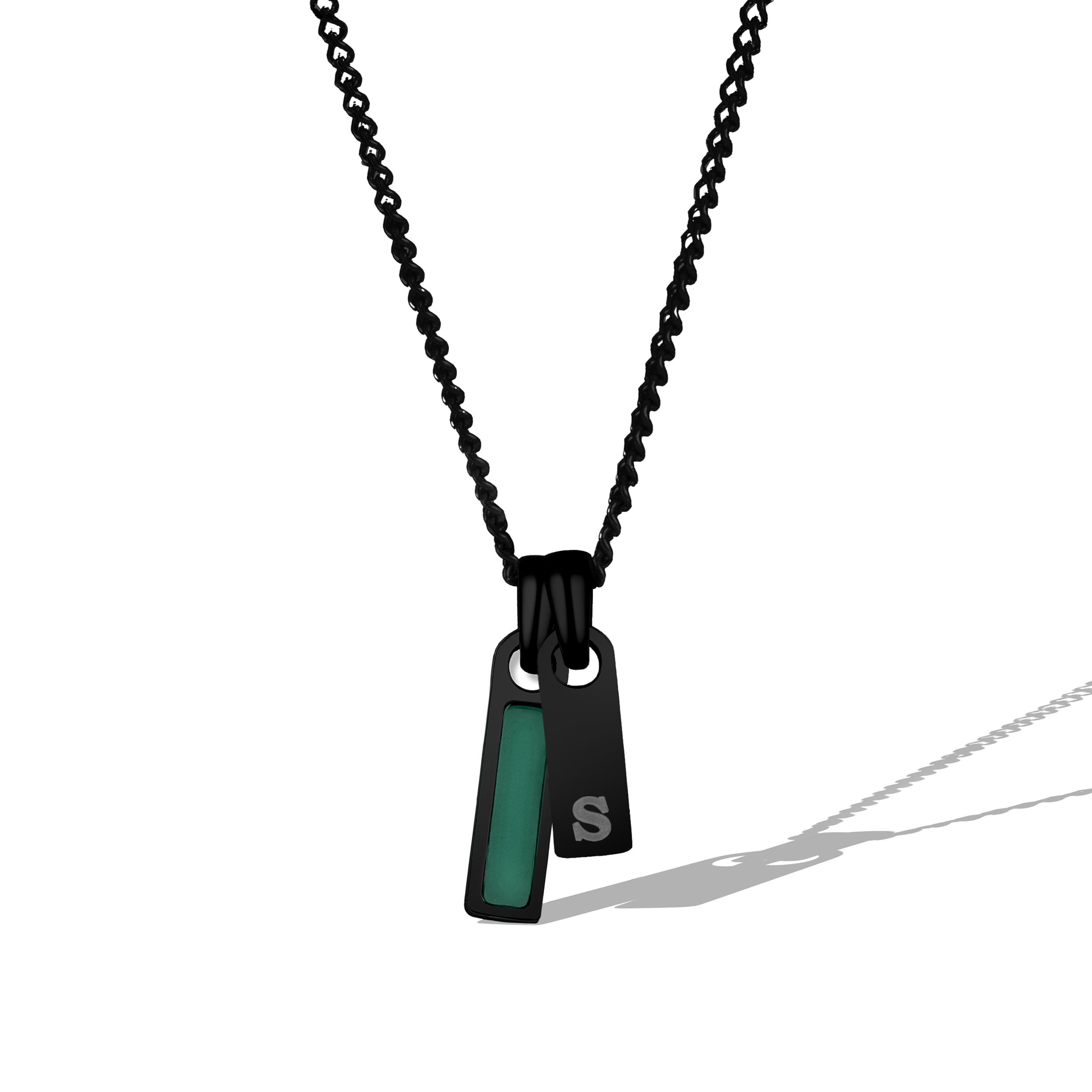 Birthstone & Initial Tag Necklace - Stealth