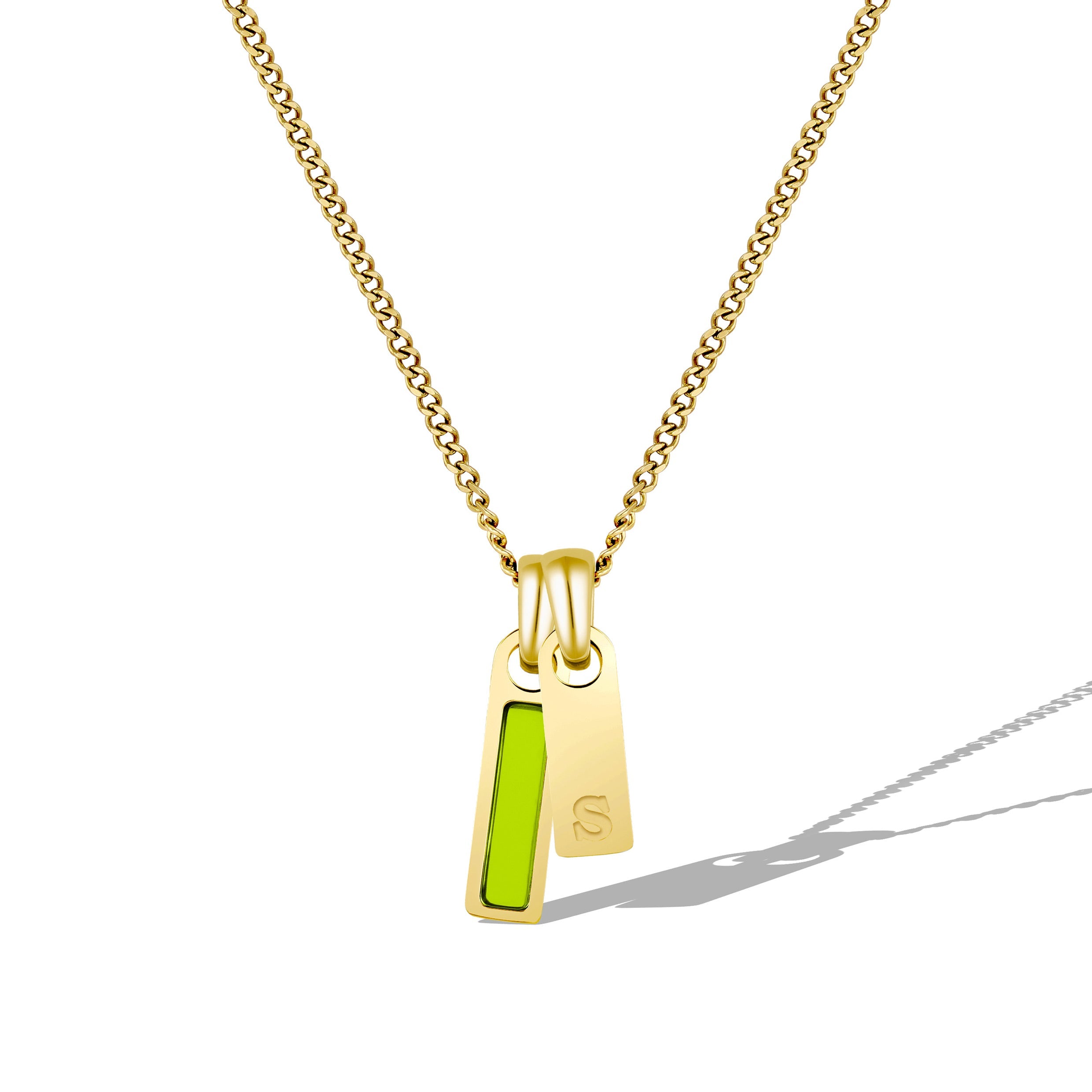 Birthstone & Initial Tag Necklace - Gold