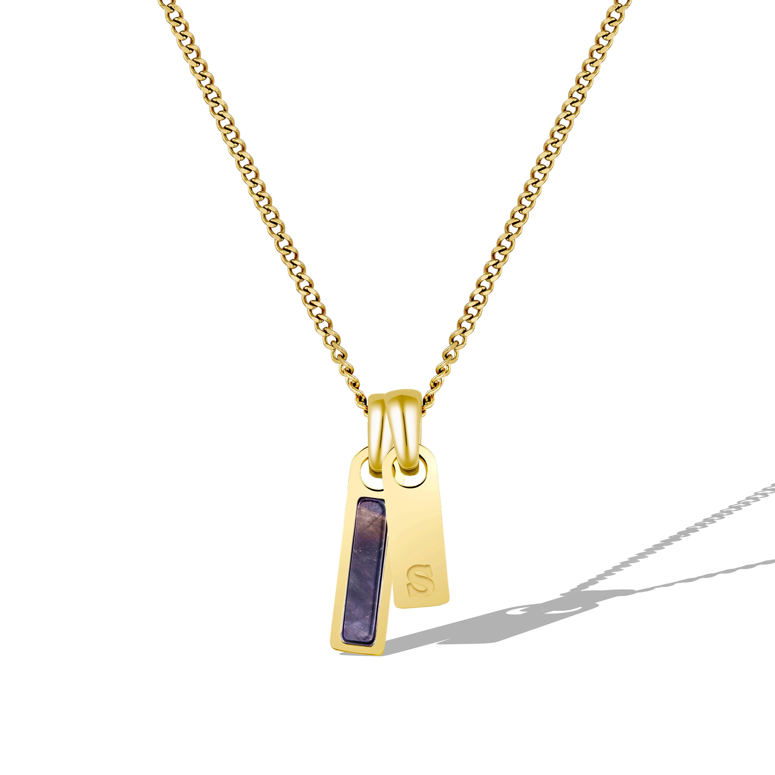 Birthstone & Initial Tag Necklace - Gold