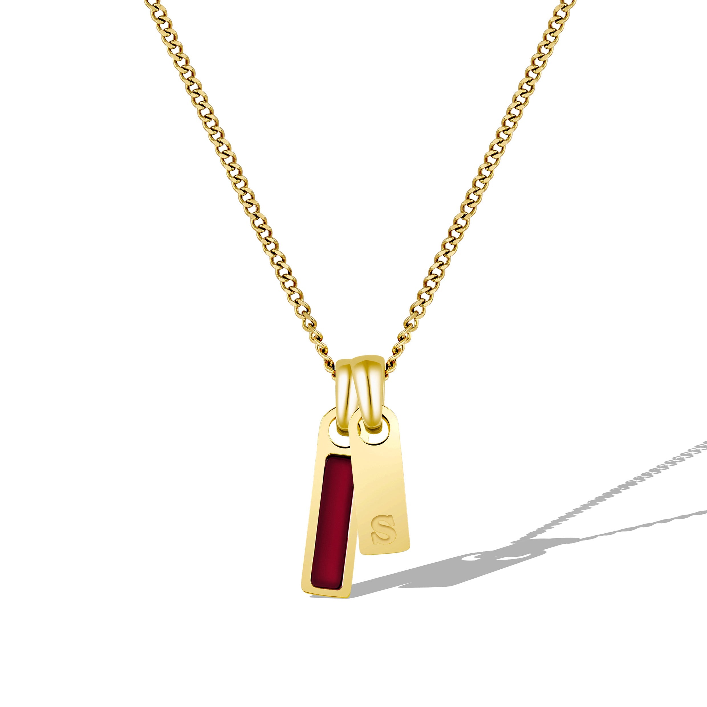 Birthstone & Initial Tag Necklace - Gold