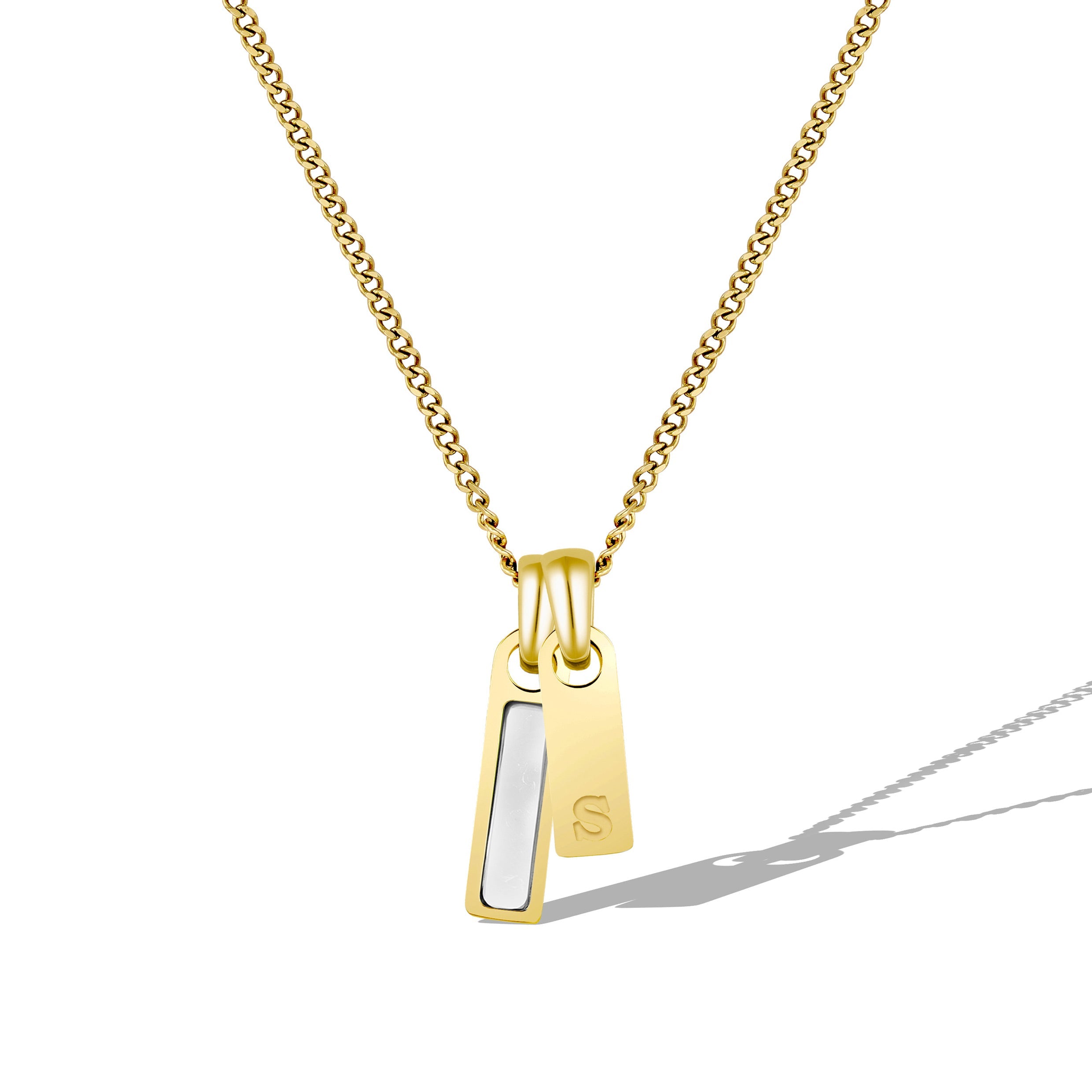Birthstone & Initial Tag Necklace - Gold