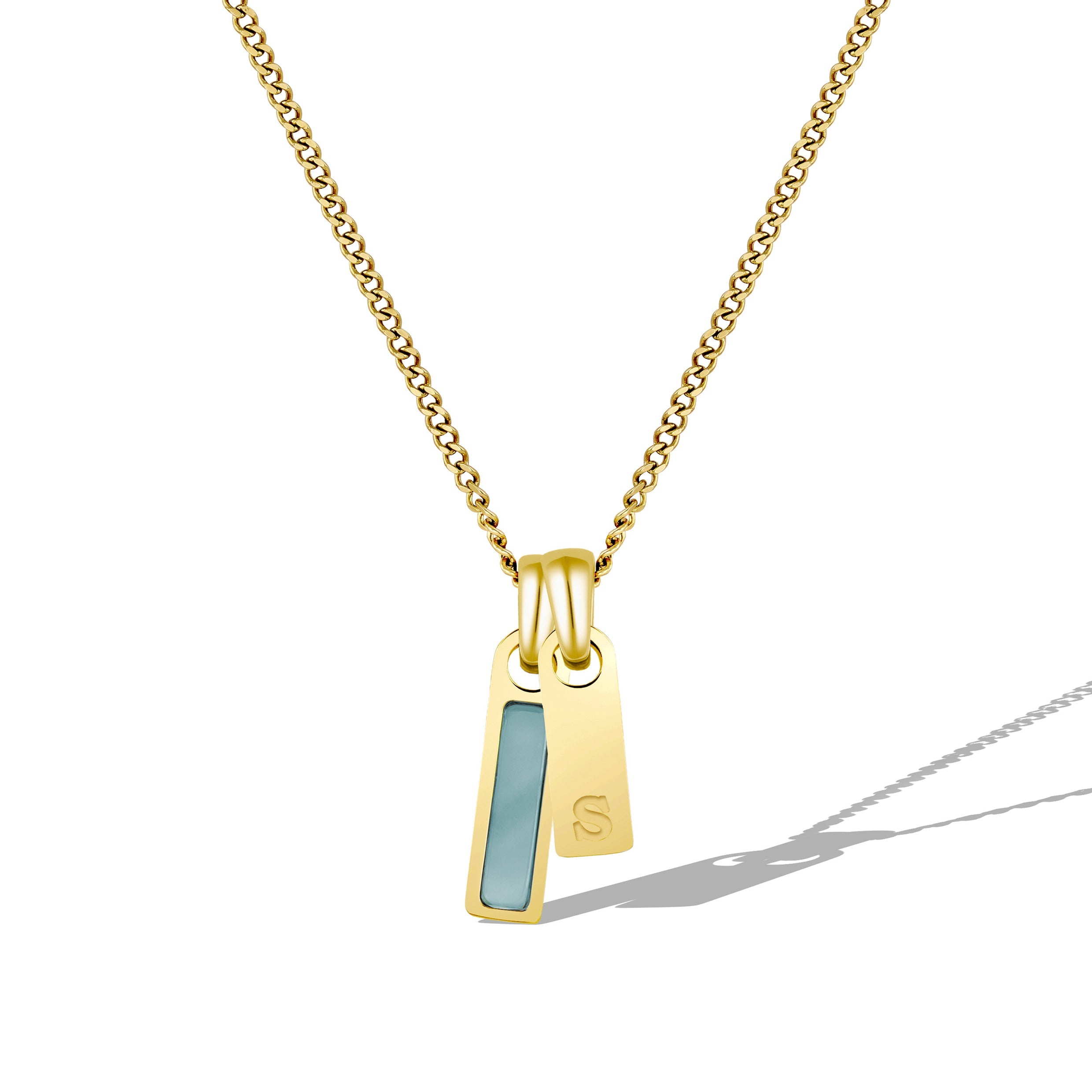 Birthstone & Initial Tag Necklace - Gold