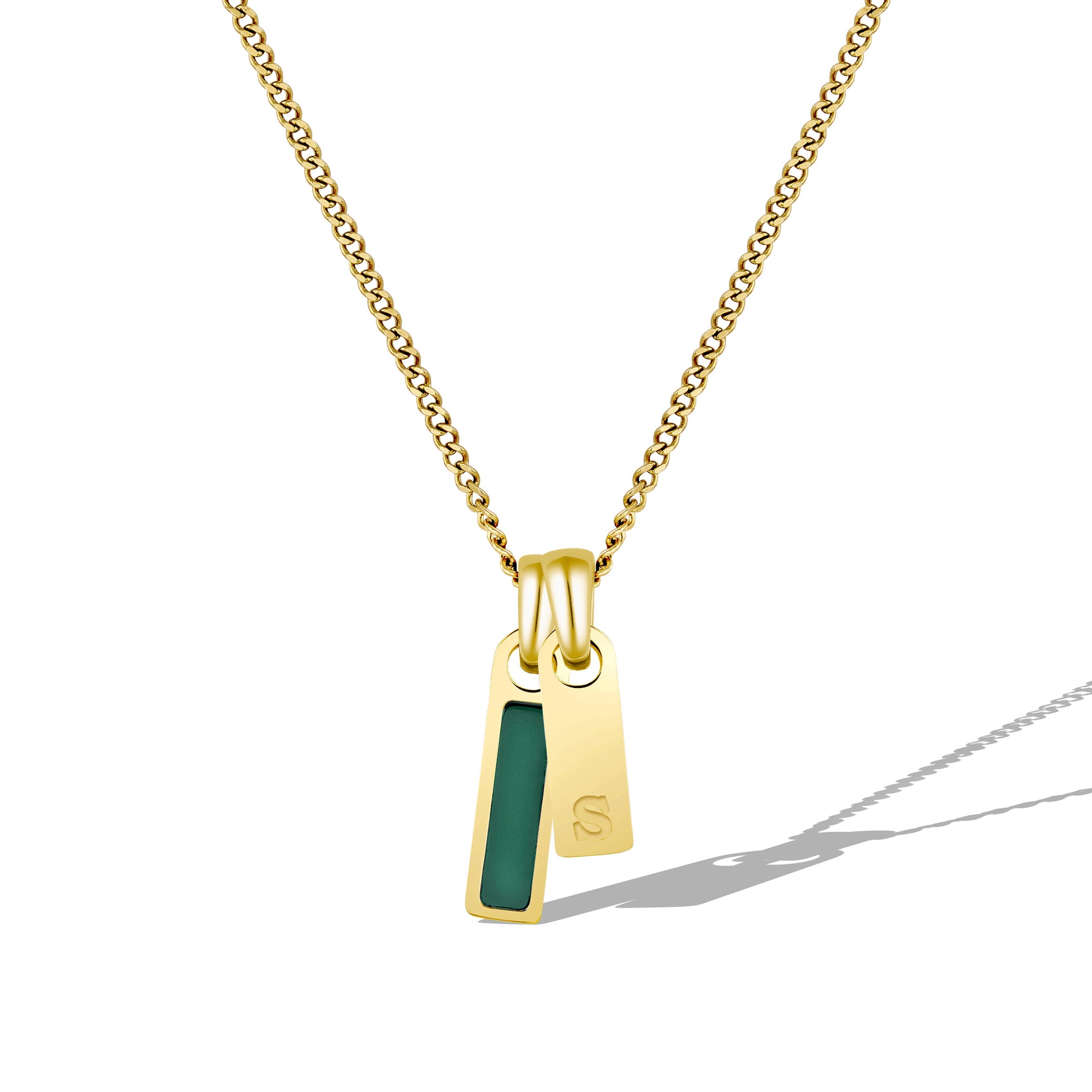 Birthstone & Initial Tag Necklace - Gold