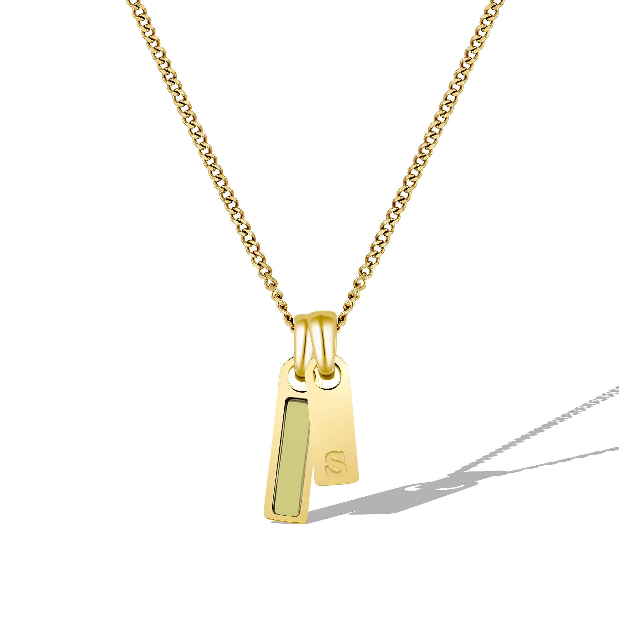 Birthstone & Initial Tag Necklace - Gold