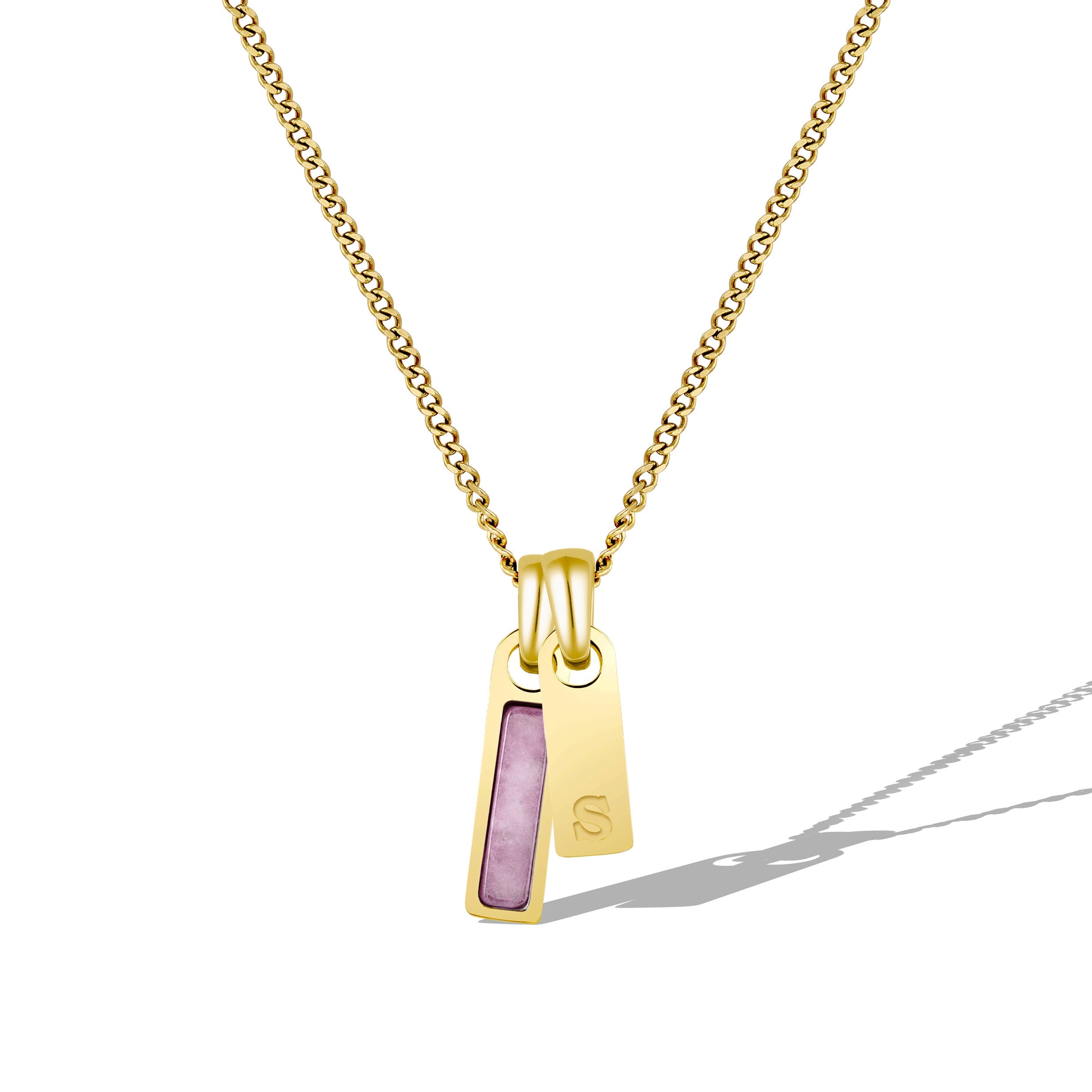 Birthstone & Initial Tag Necklace - Gold