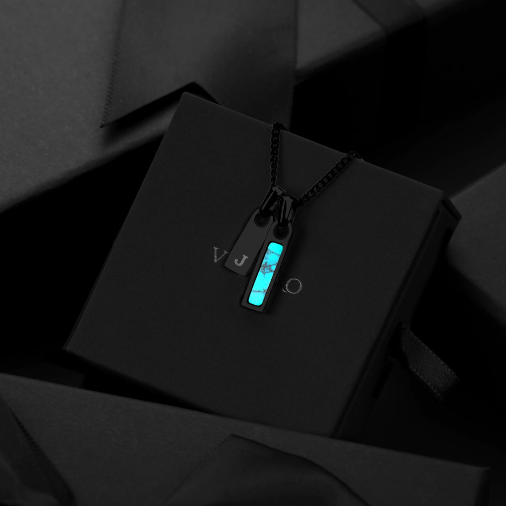 Birthstone & Initial Tag Necklace - Stealth