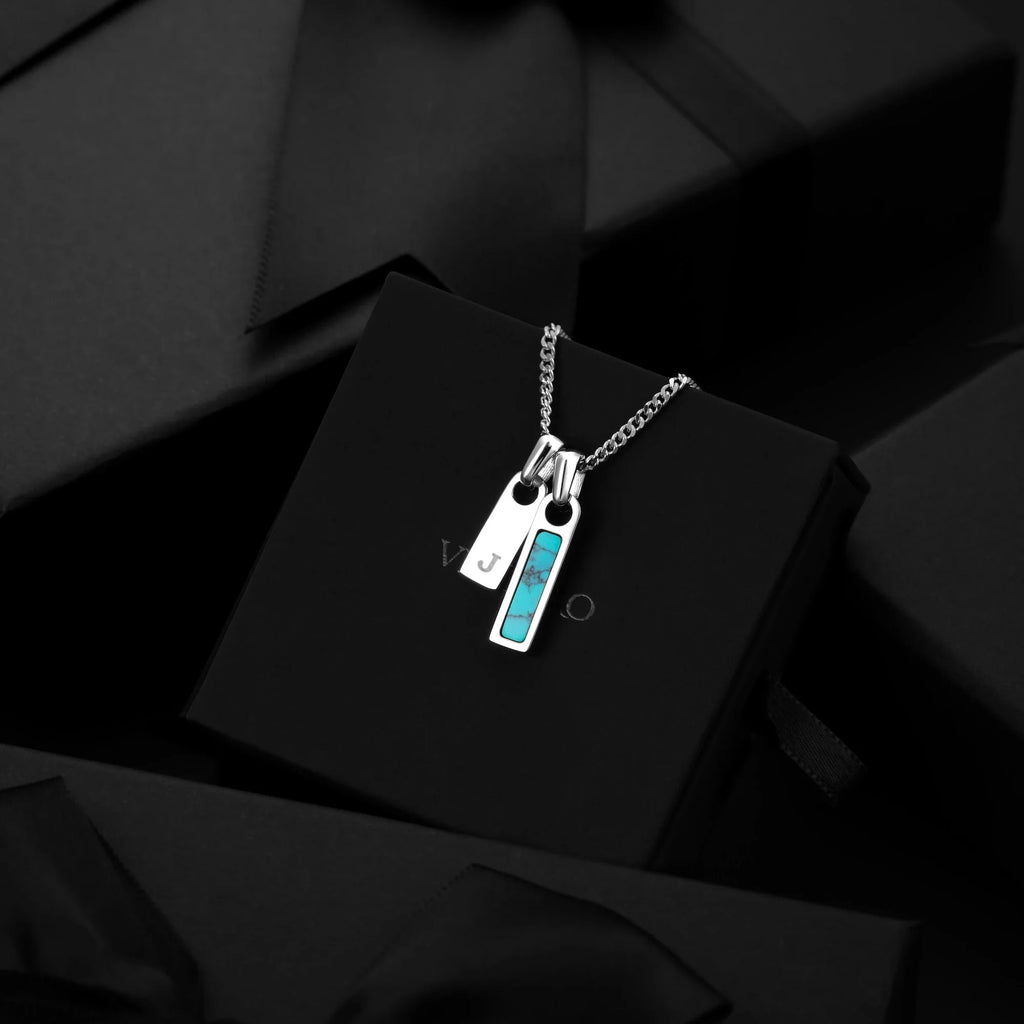 Birthstone & Initial Tag Necklace - Silver
