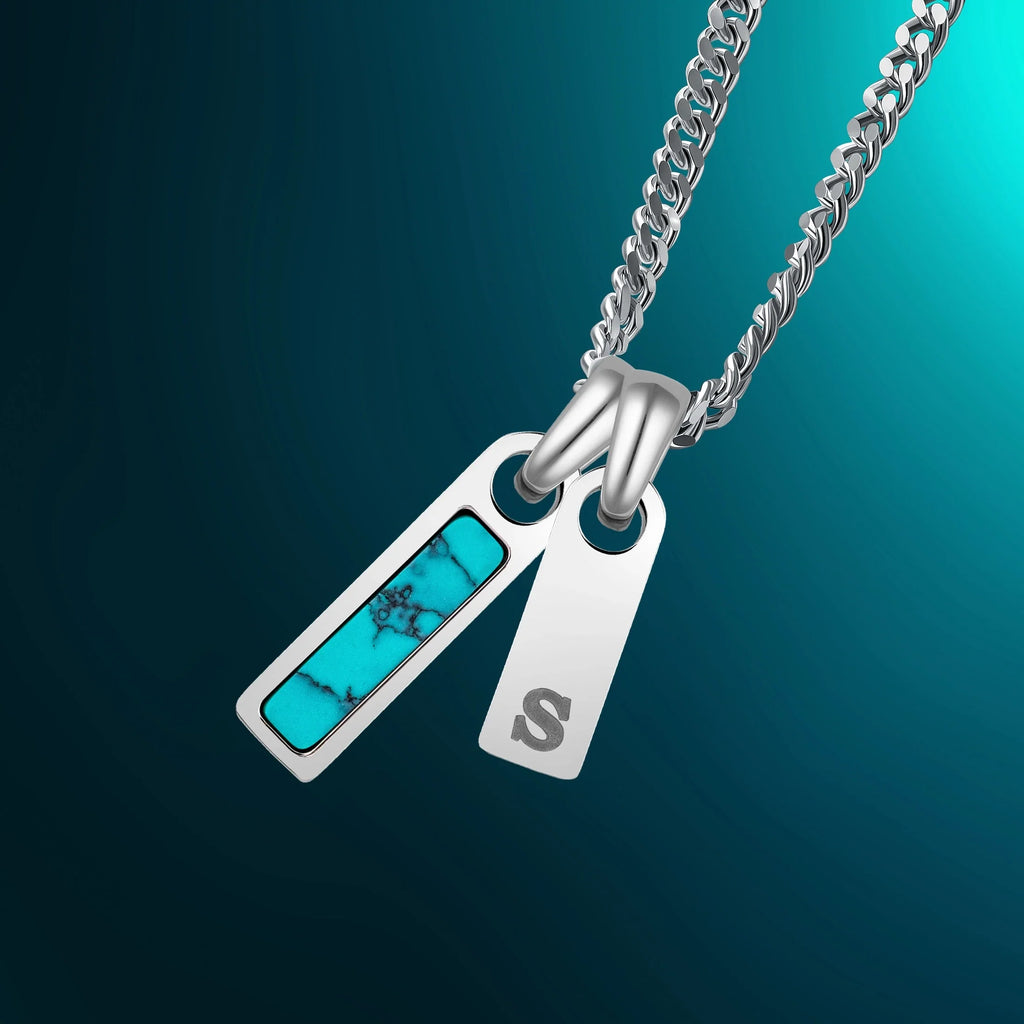 Birthstone & Initial Tag Necklace - Silver