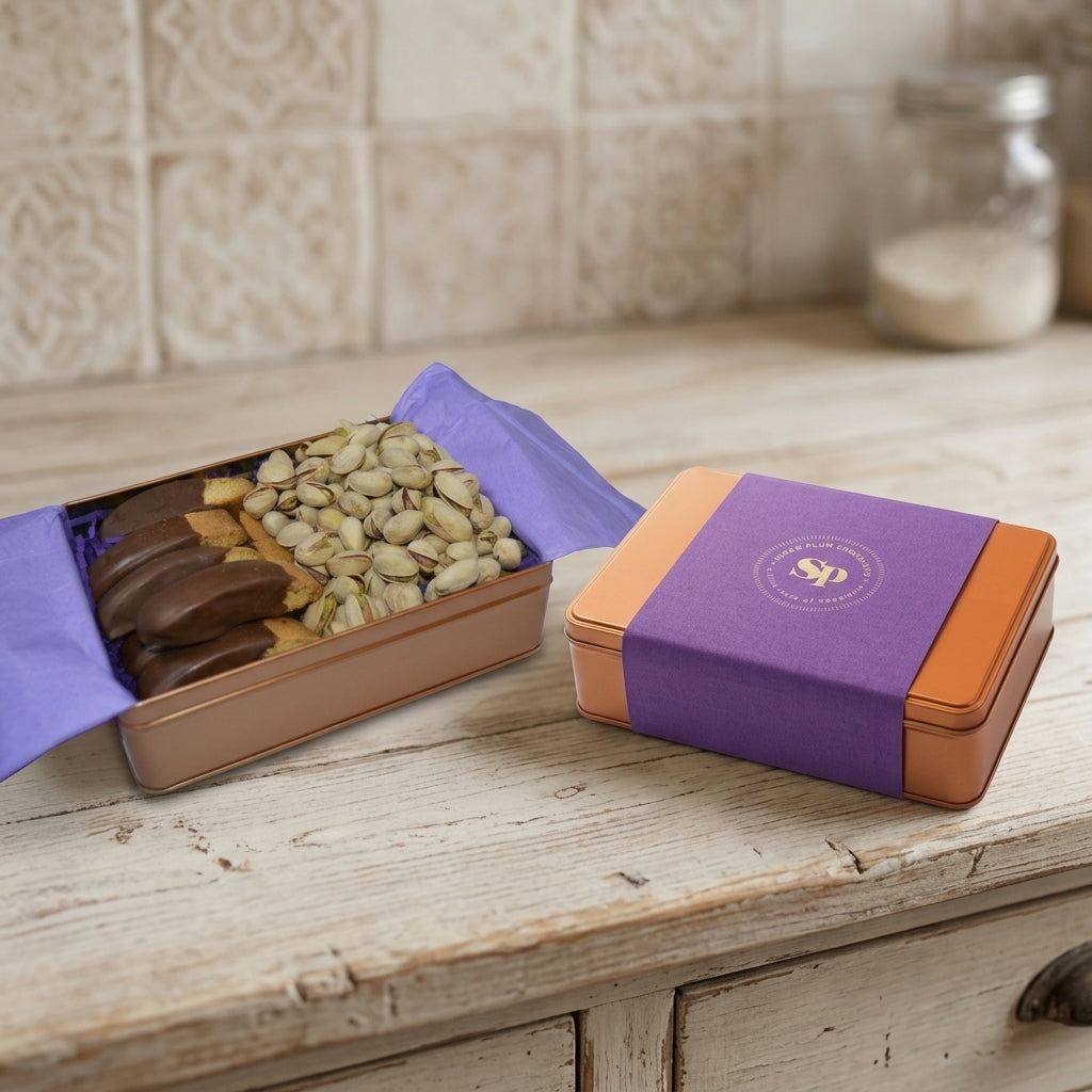 Chocolate Biscotti and Pistachios Sweet & Salty Snack Gift Tin