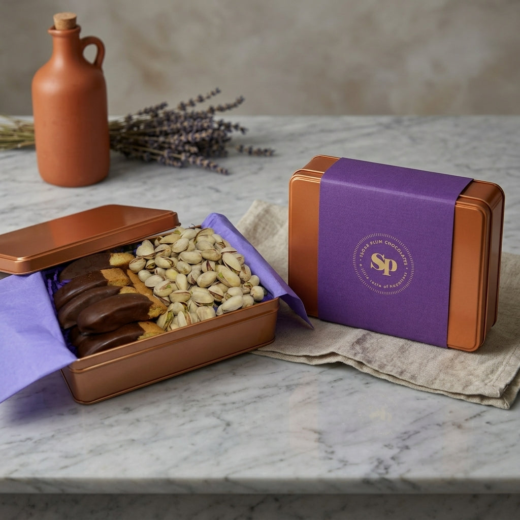 Chocolate Biscotti and Pistachios Sweet & Salty Snack Gift Tin