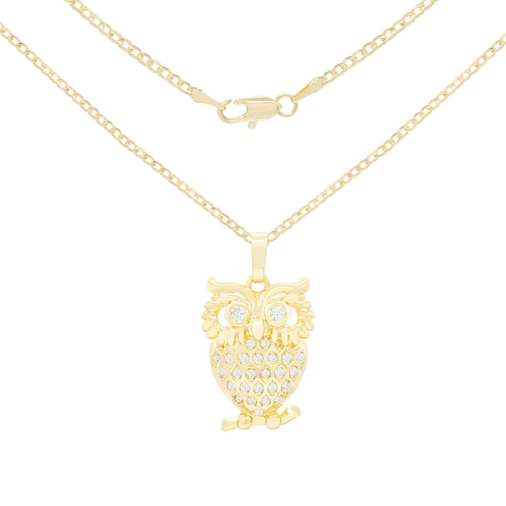 Owl Cubic Zirconia Pendant With Necklace Set 14K Gold Filled