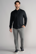 Long Sleeve Button Down Polo Solid // Black