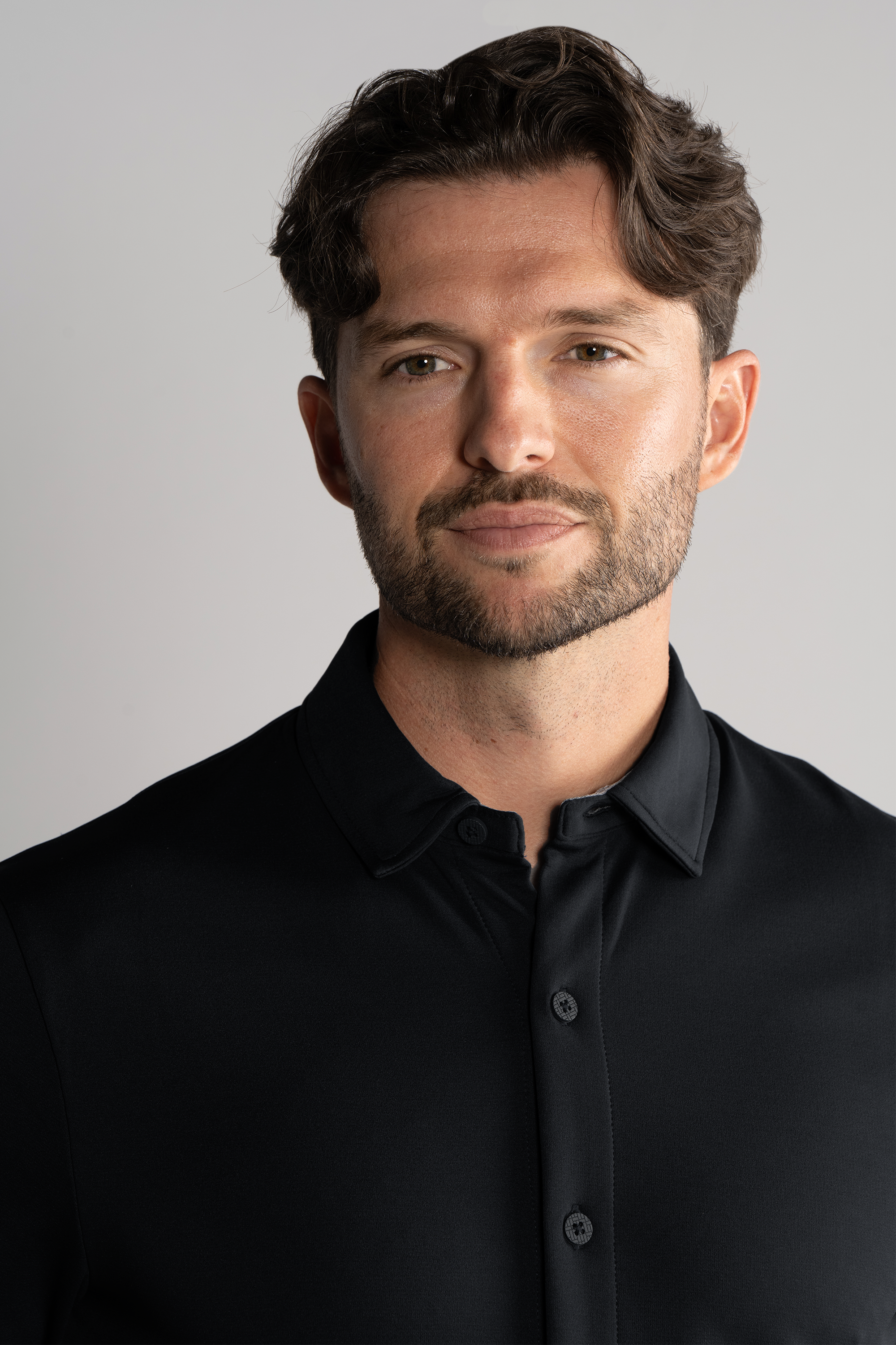 Long Sleeve Button Down Polo Solid // Black