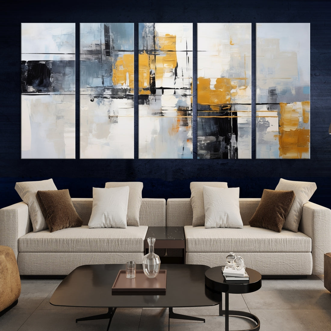 Black Orange Abstract Wall Art Canvas Print, Contemporary Canvas Print