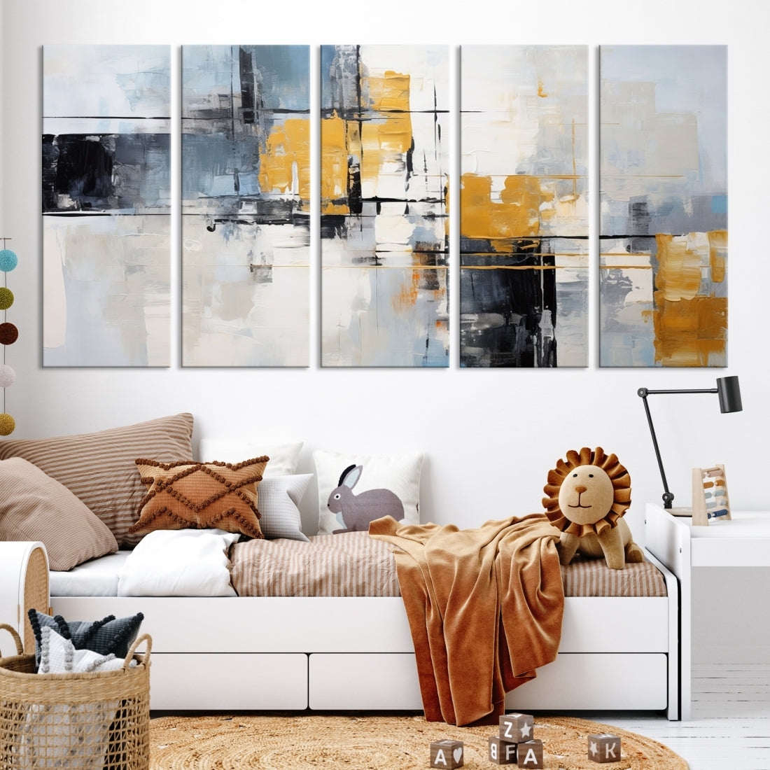 Black Orange Abstract Wall Art Canvas Print, Contemporary Canvas Print