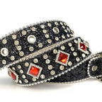 Black Strap With Big Red & Transparent Studded Rhinestone Belt