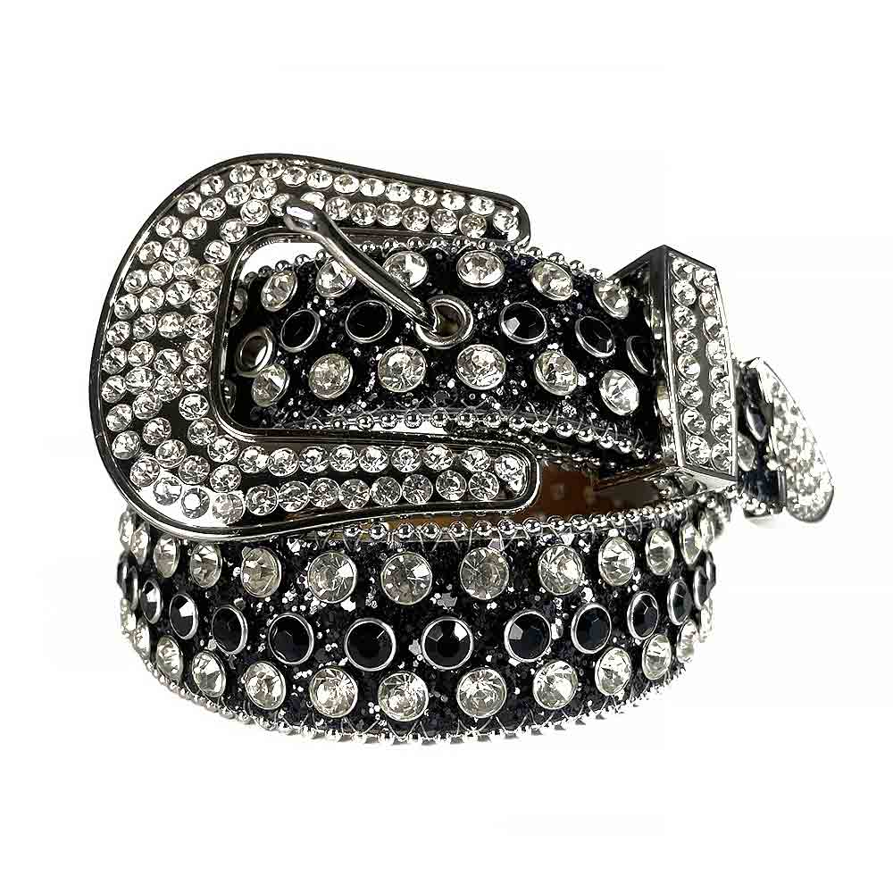 Black Strap With Black & Diamond White Studded Rhinestone BB Belt