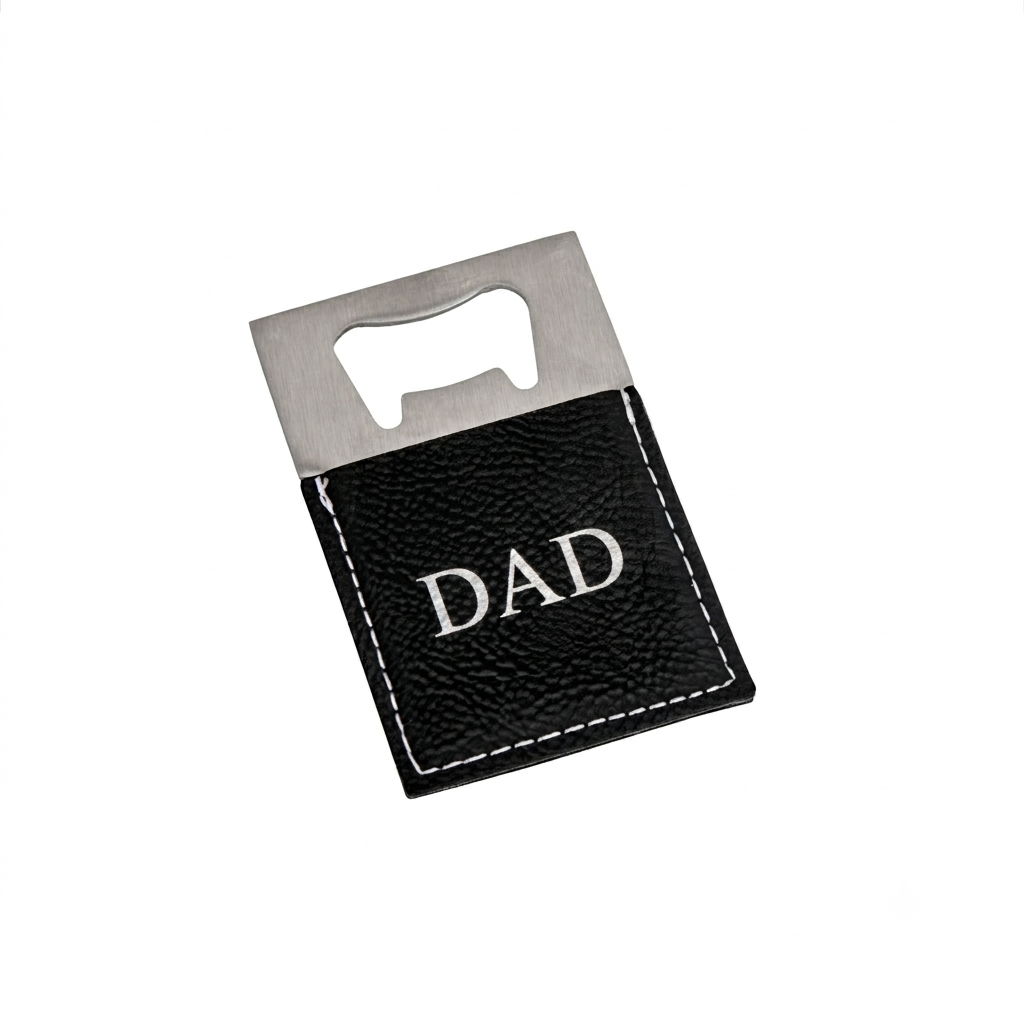 Black Leatherette Bottle Opener - 3.5" x 2"