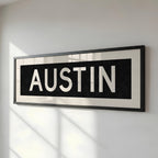 Framed Austin Bus Scroll Sign