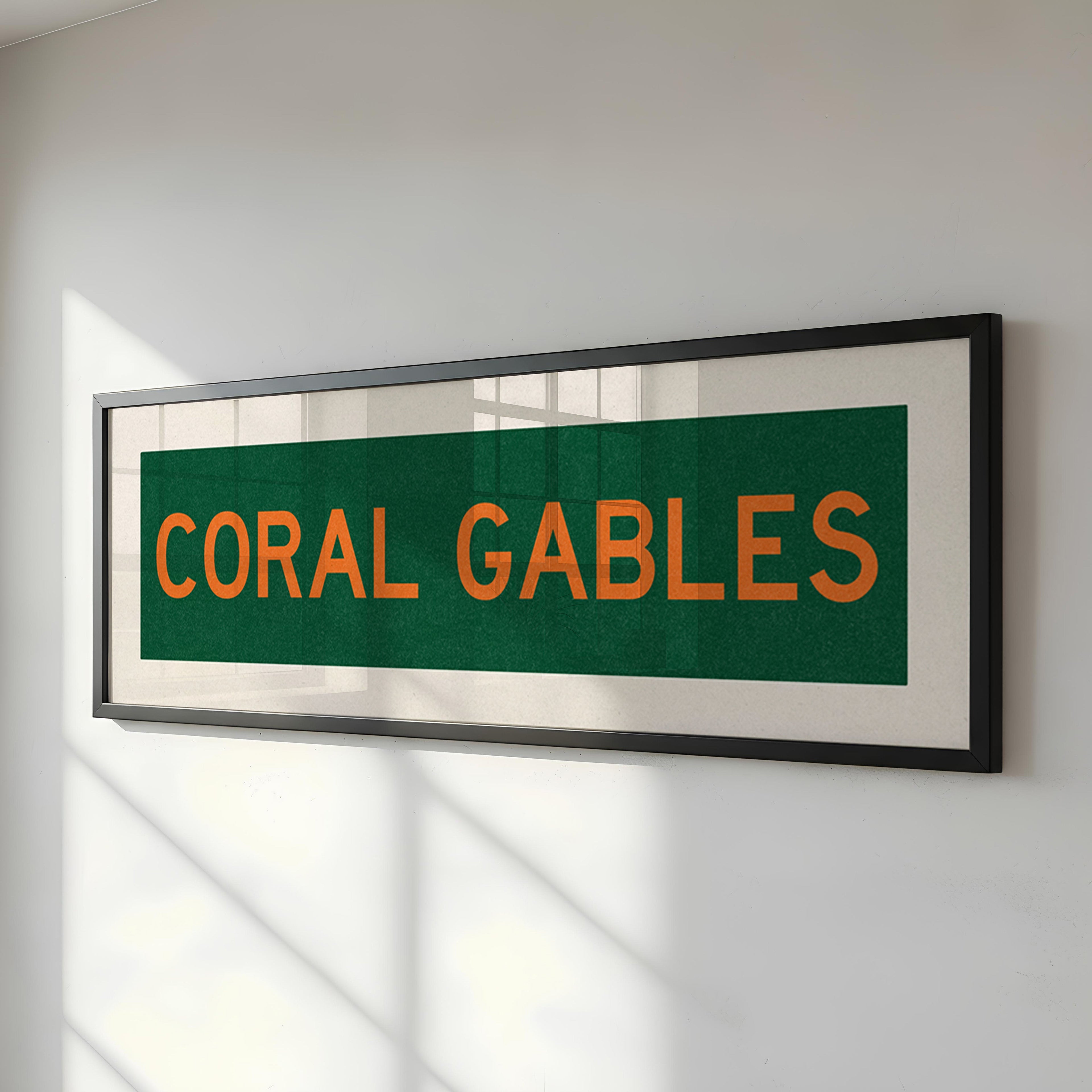 Framed Coral Gables Green and Orange Bus Scroll