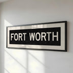 Framed Fort Worth Bus Scroll Sign