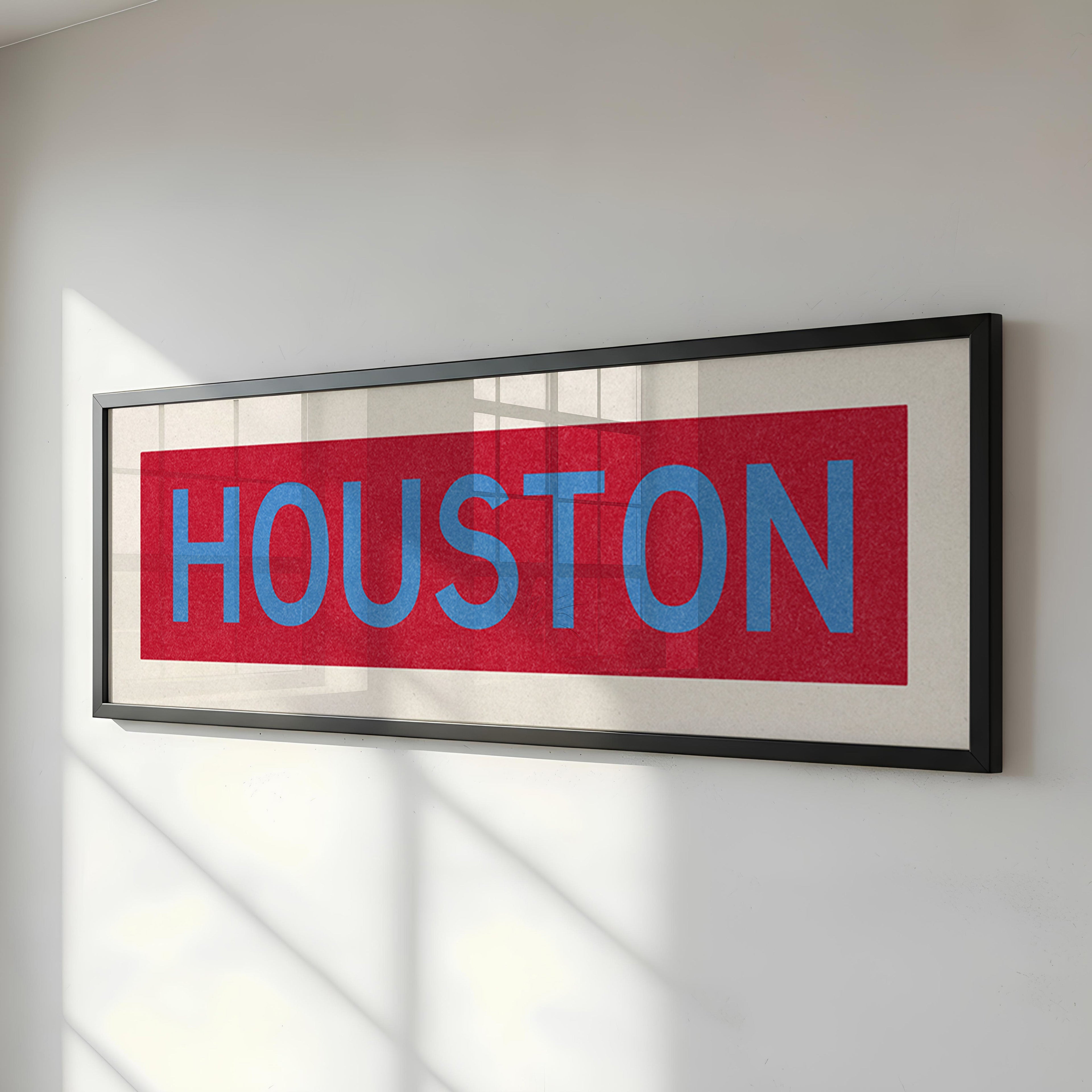 Framed Houston Baby Blue Bus Scroll