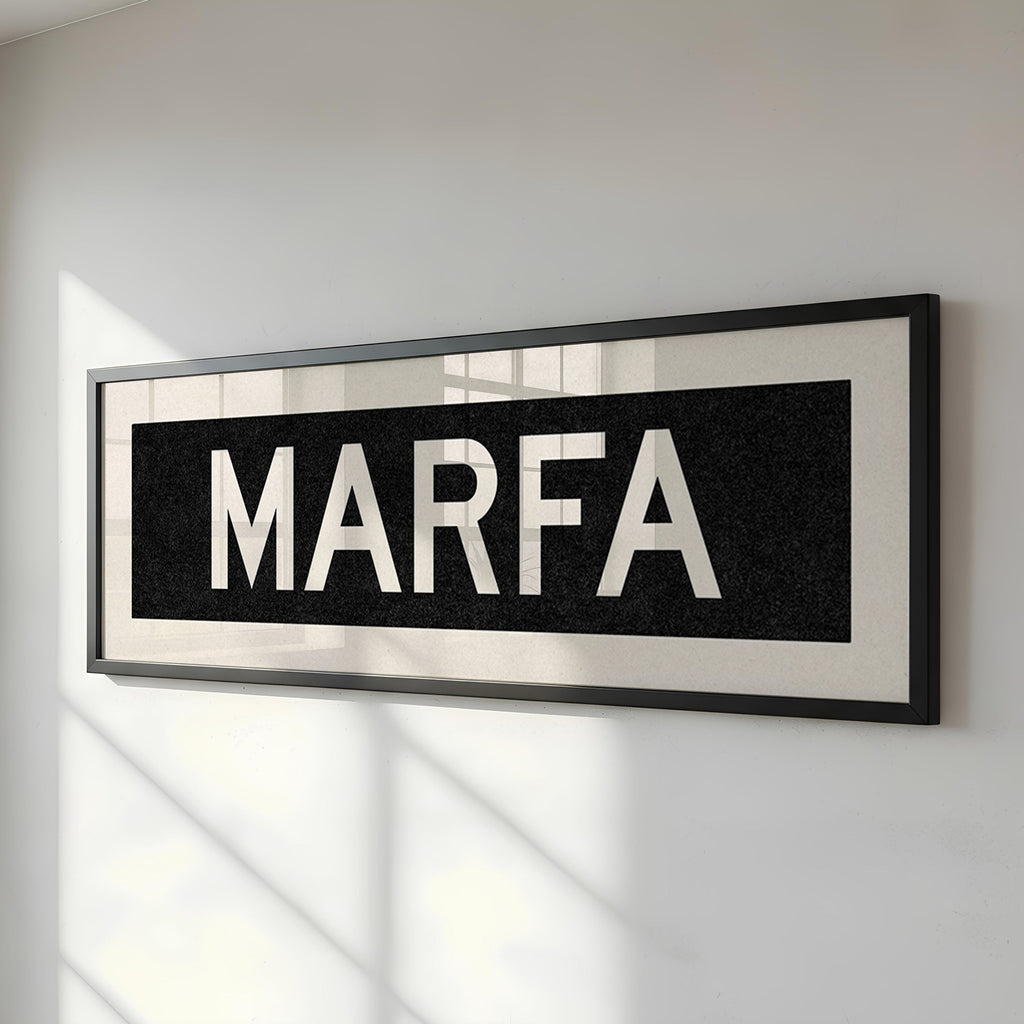Framed Marfa Bus Scroll Sign
