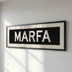 Framed Marfa Bus Scroll Sign