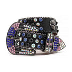 Black Skull Strap With Multi Studded Rhinestone Belt