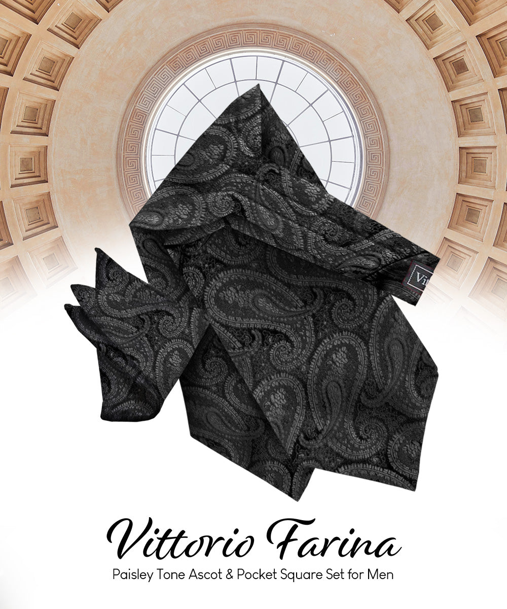 Vittorio Farina Men's Woven Paisley Ascot & Pocket Square