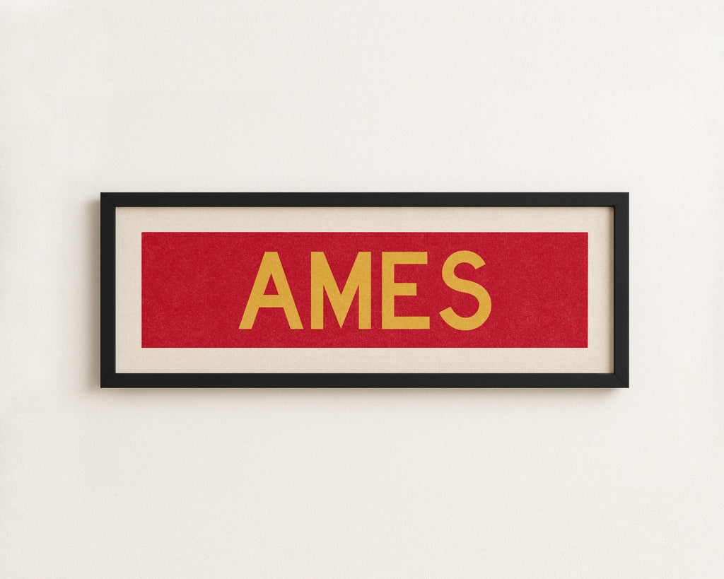 Framed Ames Red and Gold Bus Scroll