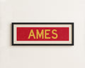 Framed Ames Red and Gold Bus Scroll