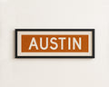 Framed Austin Orange Bus Scroll