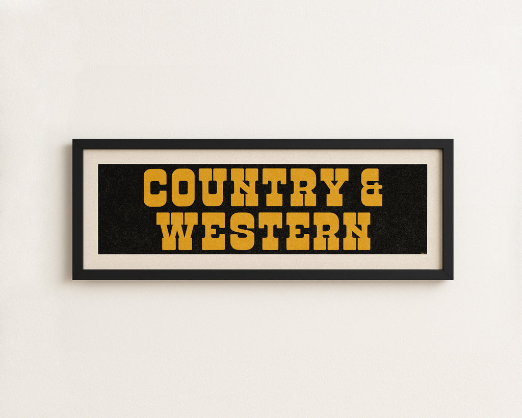 Framed COUNTRY & WESTERN Sign Black & Gold Art Print