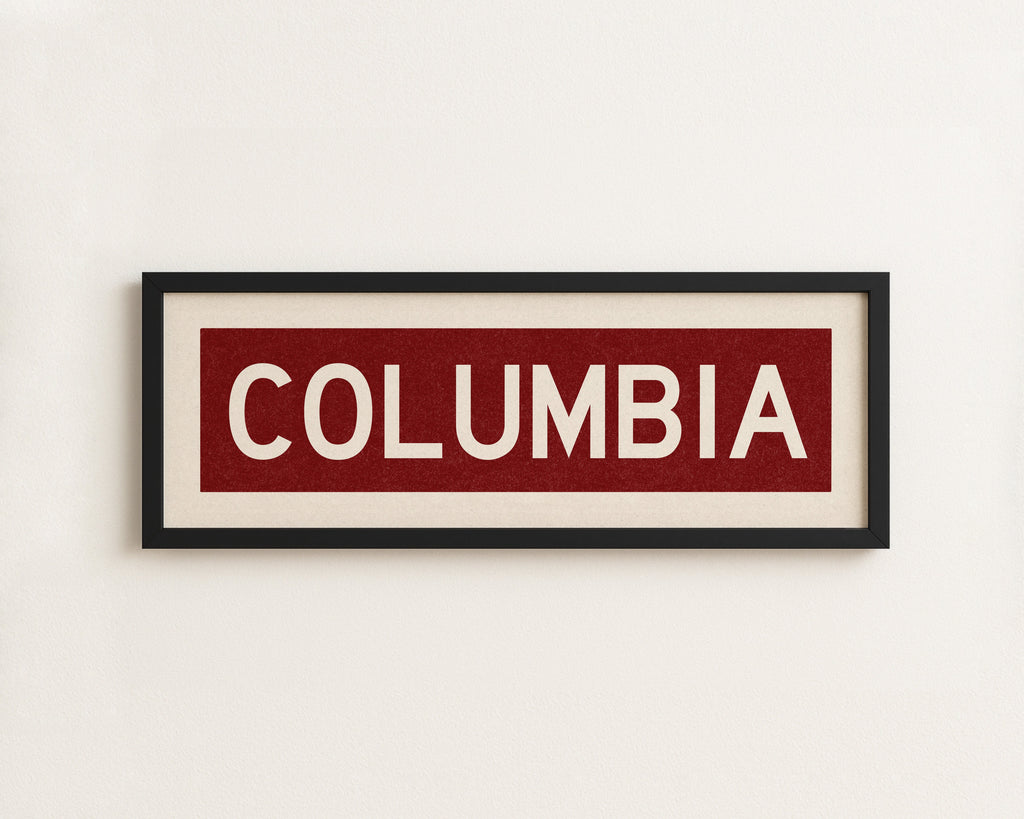 Framed Columbia Scarlet Bus Scroll