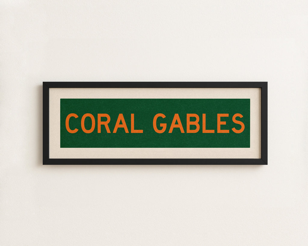 Framed Coral Gables Green and Orange Bus Scroll