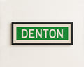 Framed Denton Green and White Bus Scroll