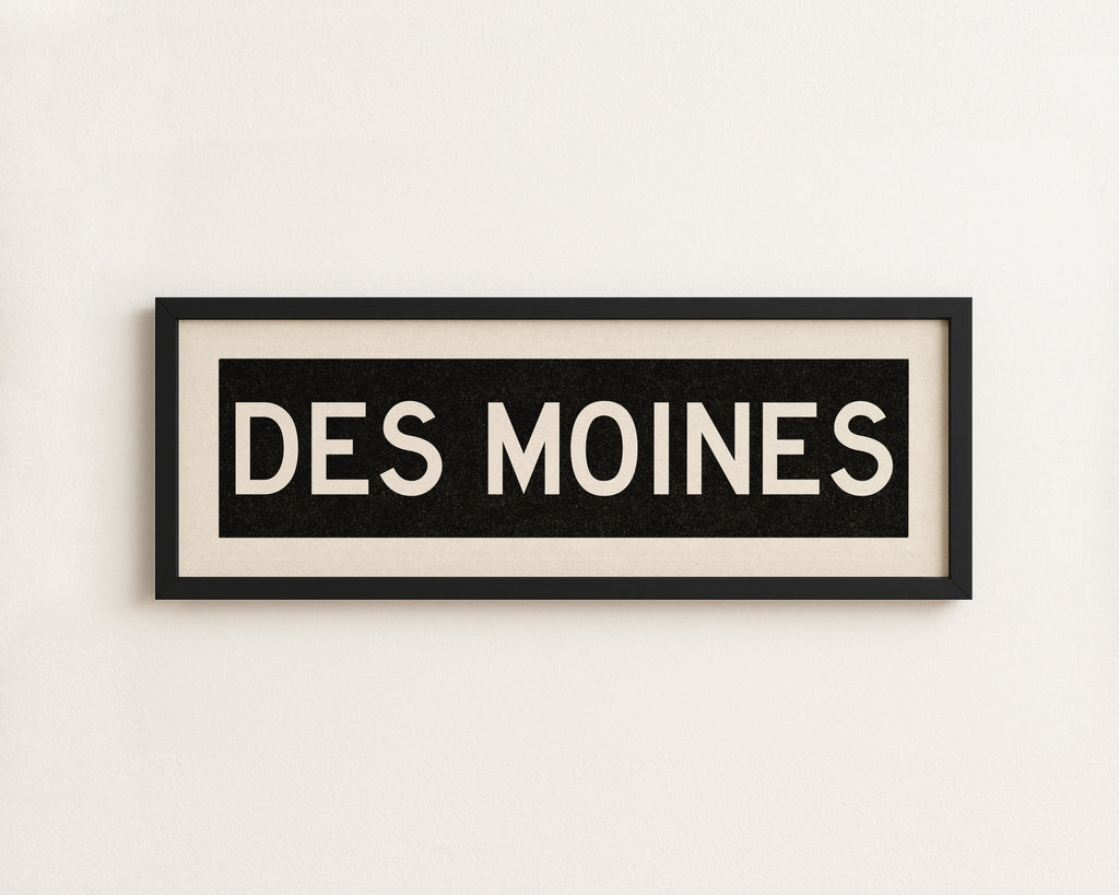 Framed Des Moines Iowa Bus Scroll Sign