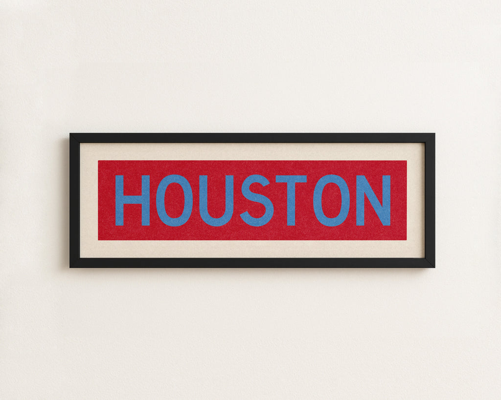 Framed Houston Baby Blue Bus Scroll