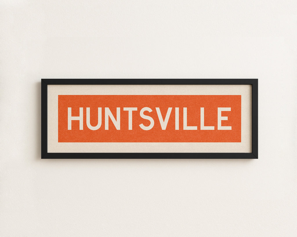 Framed Huntsville Orange and White Bus Scroll