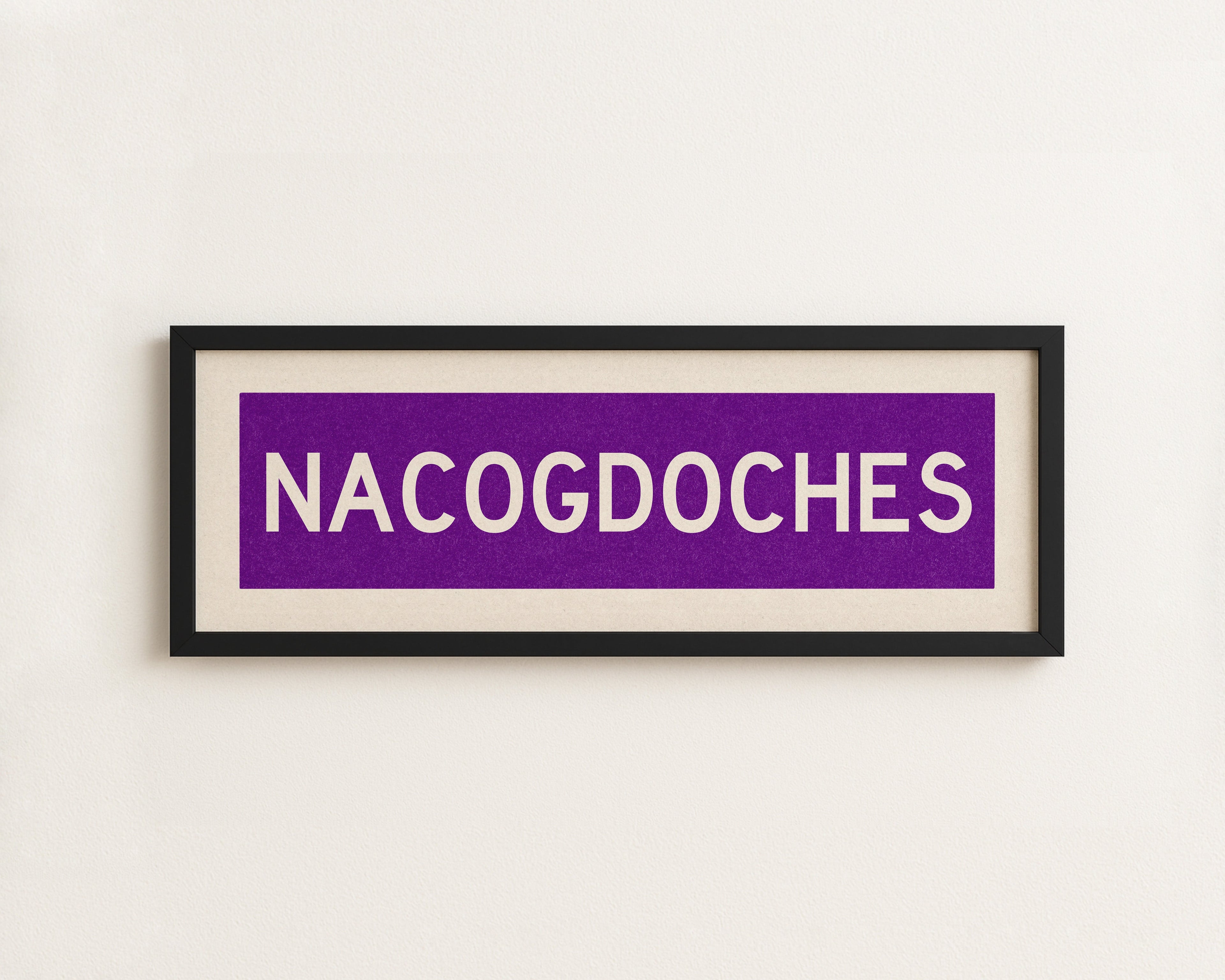 Framed Nacogdoches Purple and White Bus Scroll