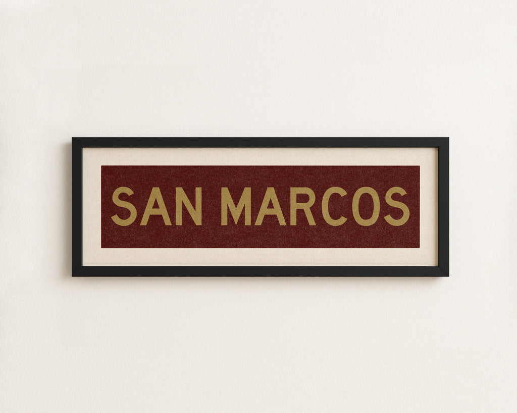 Framed San Marcos Maroon and Gold Bus Scroll