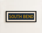 Framed South Bend Navy and Gold Bus Scroll