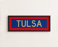Framed Tulsa Red Blue and Gold Bus Scroll